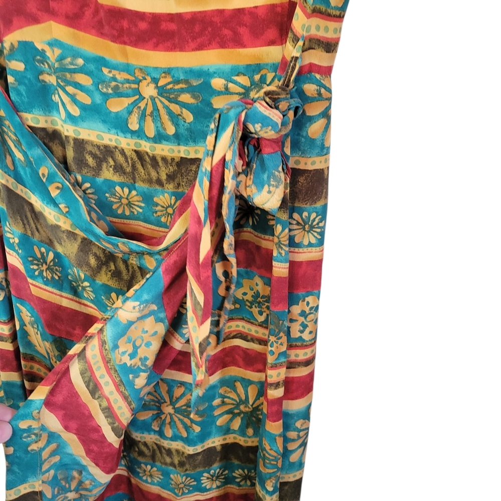 Vintage August Hale 100% Silk Printed Wrap Maxi Dress Size 12 Boho Resort - Picture 6 of 13